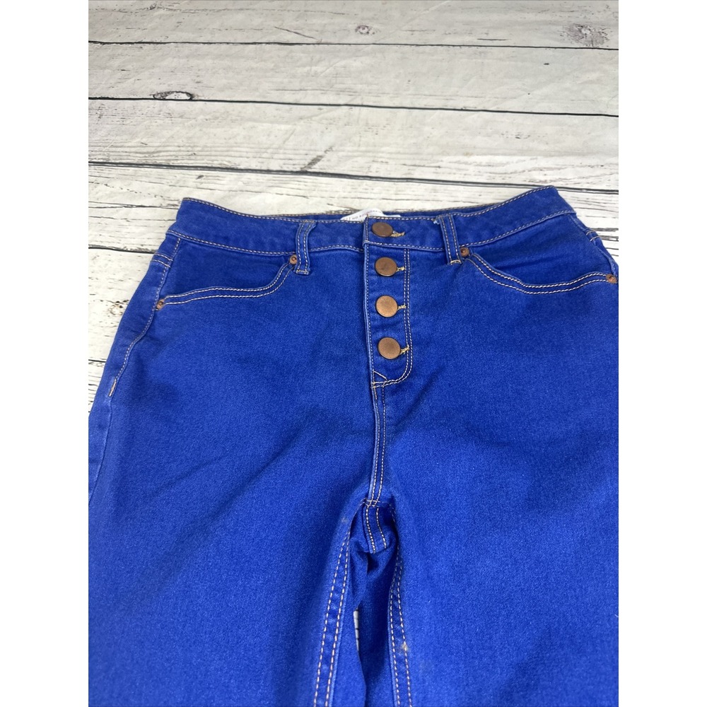 NO BOUNDARIES Jeans Women's Sz 13 Button Fly High Rise Bright Blue Denim Skinny